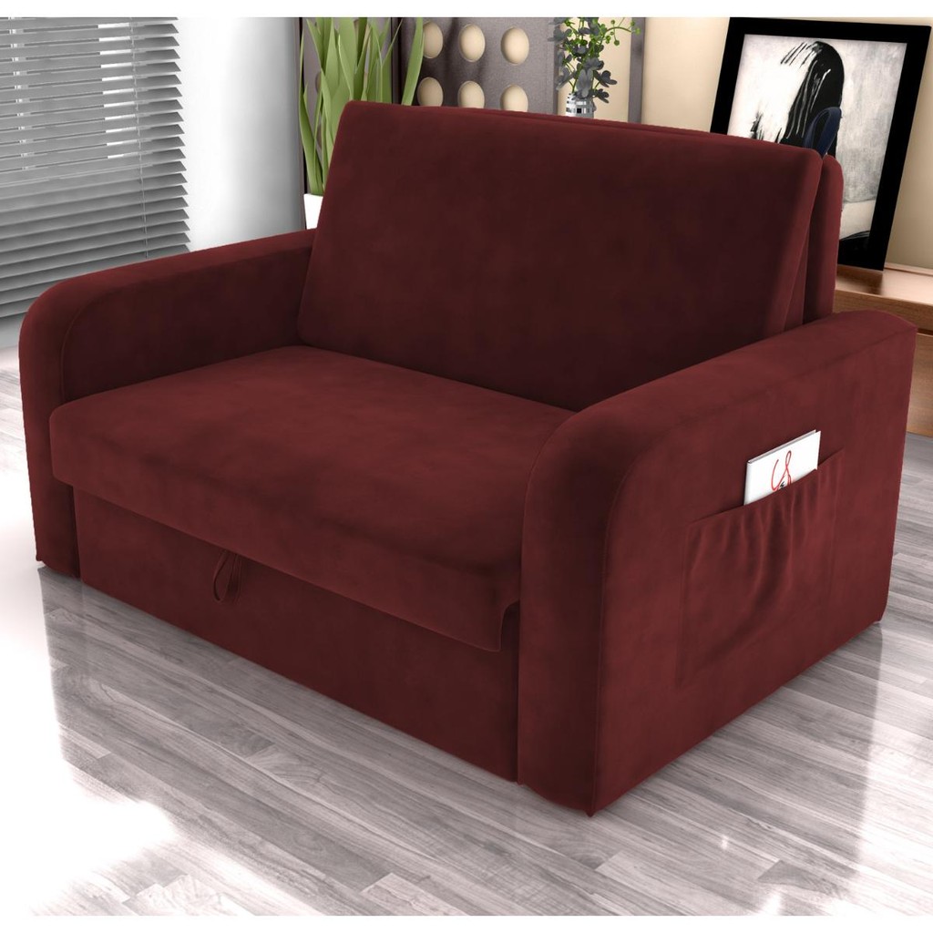 Sofá Cama com Baú 2 Lugares John Veludo Vinho Shopee Brasil