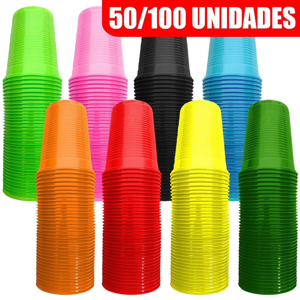 Copo Descartável Colorido Plástico Festa Infantil Eventos 200ml - 50un/100un