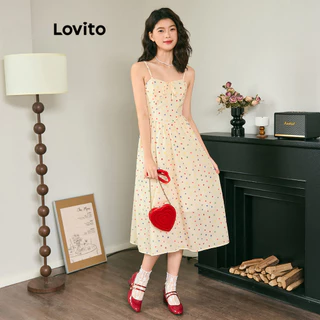 Lovito Vestido casual ditsy floral drapeado com babados para mulheres L98AD148