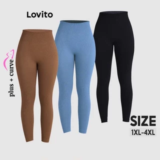 Lovito Leggings esportivas plus size curvas esportivas básicas básicas plus size para mulheres LNM72134