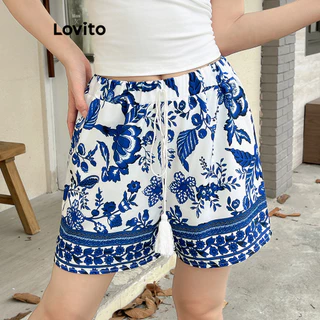 Lovito Shorts Boho Floral Flowers Colorblock para mulheres L99ED590