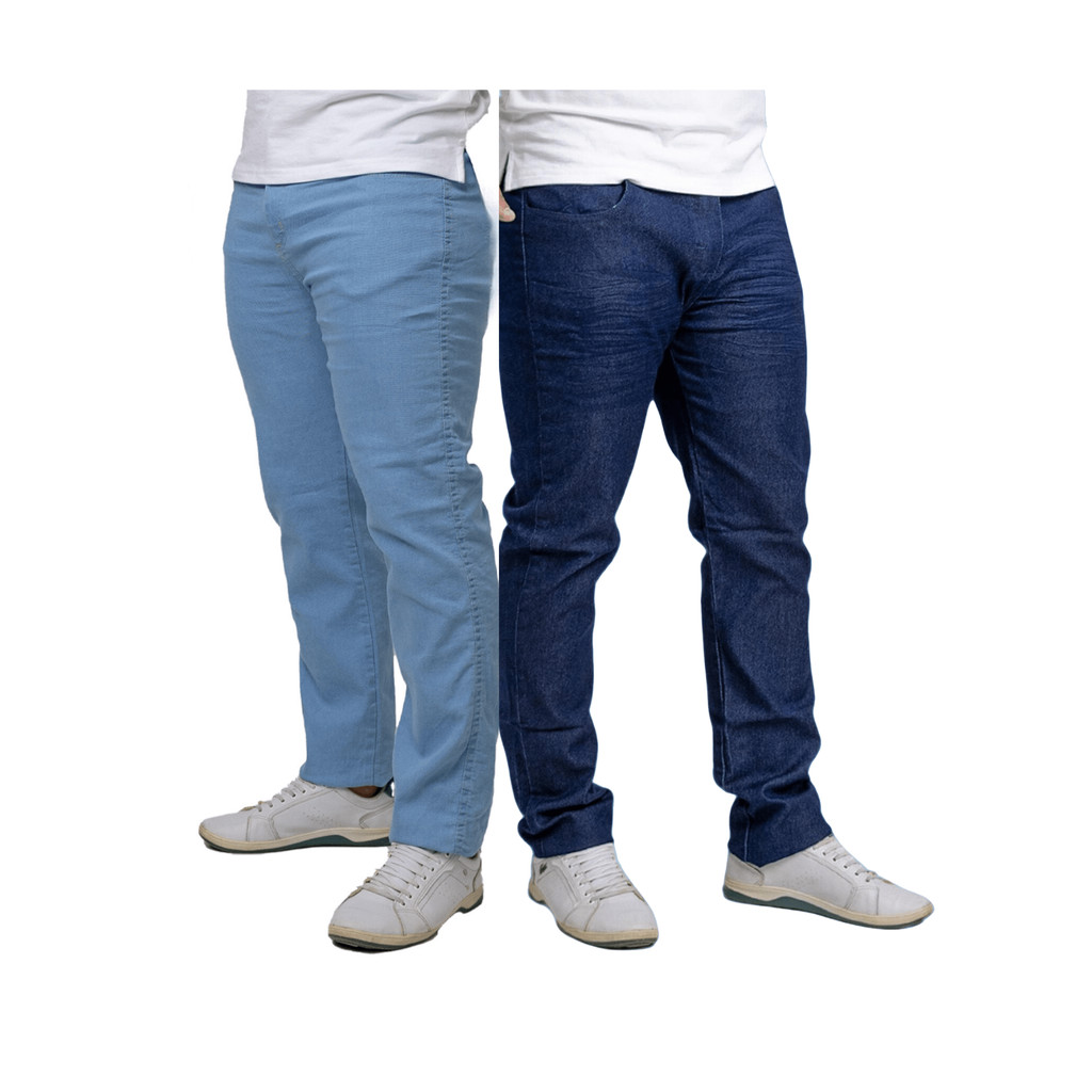 KIT 2 Calça Masculina Jeans Azul Escuro e Azul Claro c/ Elasticidade - Lycra Elastano