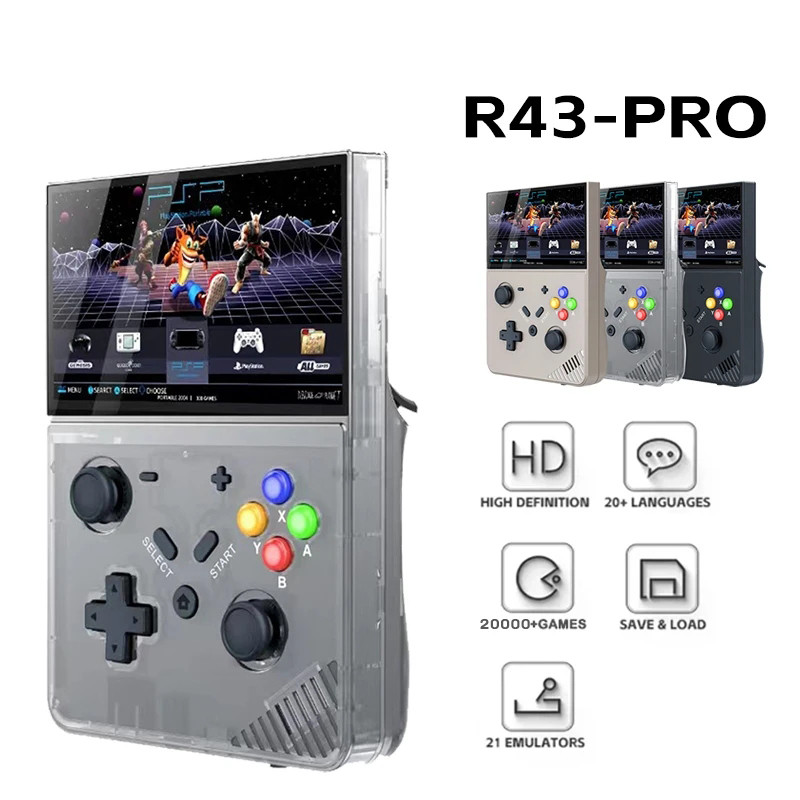 R43 M18 Pro Retro Console De Videogame Portátil HD Tela LED De 4.3 Polegadas Original 3D Casa 4K Grande PSP PS1 Integrado 25 Simuladores