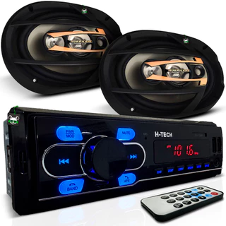 Kit Som Automotivo Rádio Mp3 + Par Alto Falante Quadriaxial 6x9 Pol 300w