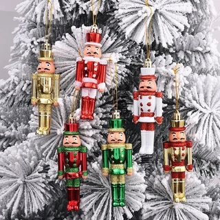 JIONS Decoração de Natal, pingentes pequenos soldados nogueira, materiais plásticos pintados bonitos, pequena noz Natal árvore decoração pingentes, suprimentos