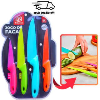 KIT 4 Peças Jogo de Facas de Inox Coloridas – Ideal Para Cozinha/ Legumes/ Frutas e Carnes - Entrega Pronto -WYL em Oferta na Shopee