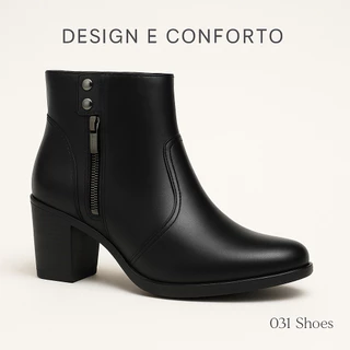 Bota Feminina Cano Curto Preta com Zíper – Estilosa, Confortável e Versátil – Tamanhos 34 ao 40