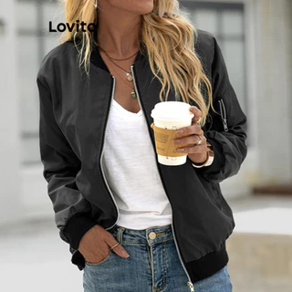Lovito Casaco liso casual para mulheres LNL63357