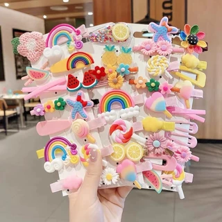kit 2 cartas 28 Unidades de Presilhas e Xuxinhas Coloridas Fofinhas Para Cabelo Infantil