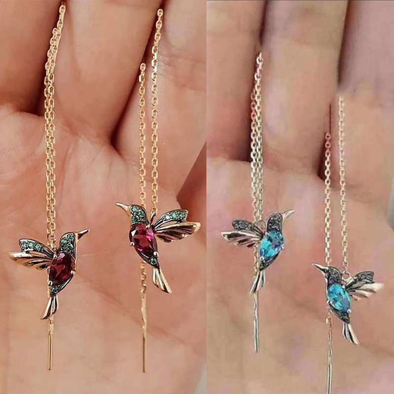 Novo Brincos Exclusivos De Beija-Flor Para Mulheres Elegante Menina Tassel Crystal Pendant Jóias