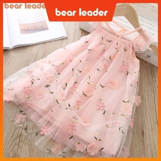 Urso Lorde Crianças Coreanas Bordadas em Renda de Flores Seda Vestido de Princesa Estrangeira 2024 Novo Estilo