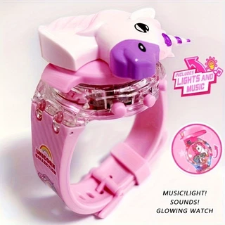 Nova Moda Flip Music Luminous Rainbow Horse Watch Adequado para Crianças Relógio de Aula Presente de Aniversário