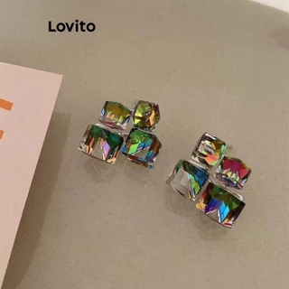 Lovito Brincos casuais de strass lisos para mulheres LFA42369