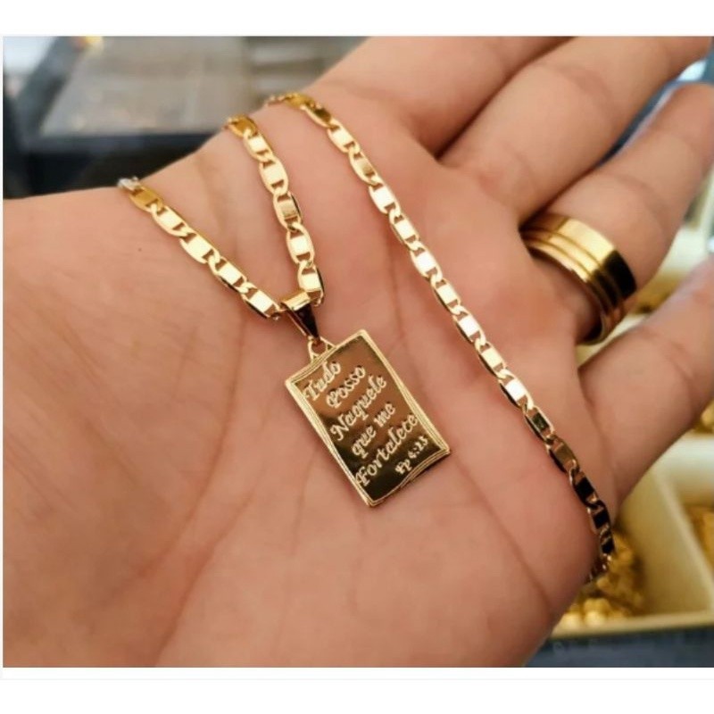 Cordão Italiano Piastrine 3mm Banhado A Ouro 18k + Pingente Tudo Posso