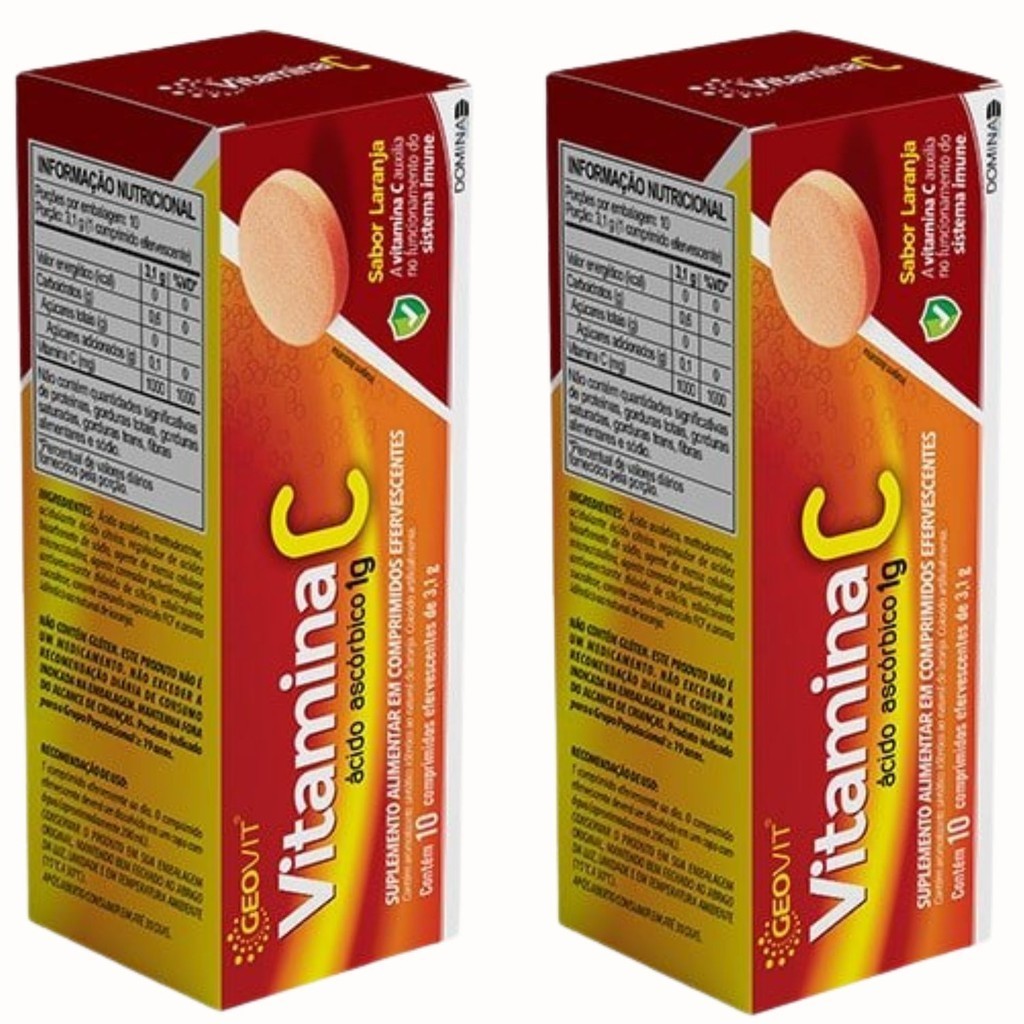 Kit 2x Vitamina C Geovit 1000g 10 Comprimidos Efervescentes Sabor ...