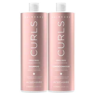 Kit Hair Care Curls Jacques Janine Shampoo 800ml Sem Sal + Condicionador Leave-in 750ml Cacheados Crespos Ondulados