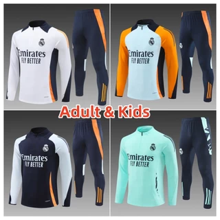 24/25 Real Madrid Adulto E Infantil Meio Zip Manga Longa Conjunto De Fatos De Treinamento Courtois Bellingham Cristiano Ronaldo Vinicius Kross Mbappe Calças Modric Pockets Com Zipper Sportswear