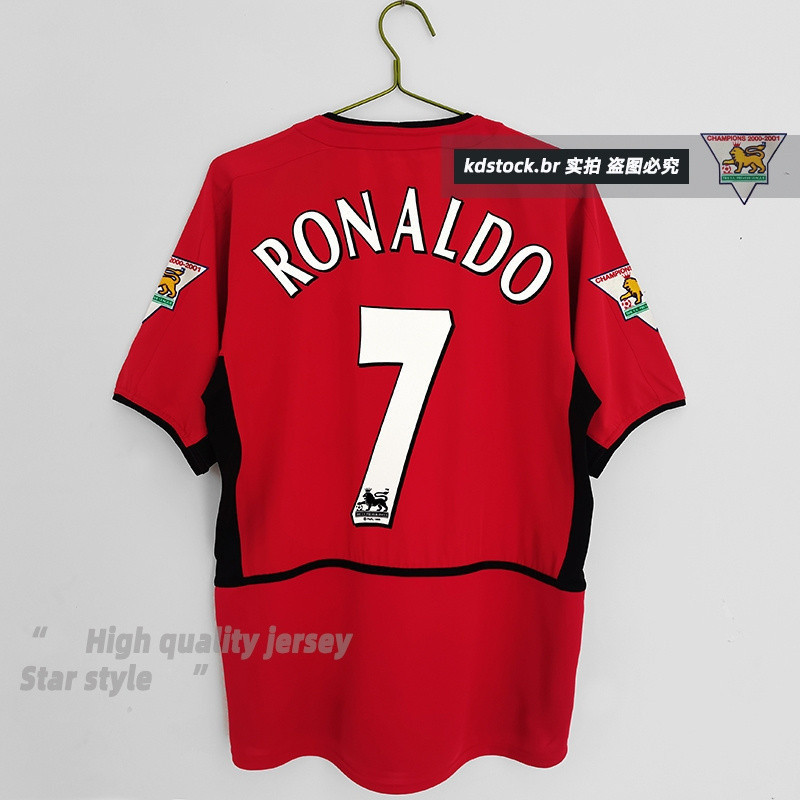 2002-2004 Manchester United Home Jersey No. de manga curta 7 Ronaldo Retro Jersey Ronaldo