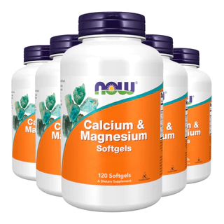 Kit 5x Cálcio e Magnésio Now Foods Vit D3 Zinc 120Sof Importado /Made in Usa