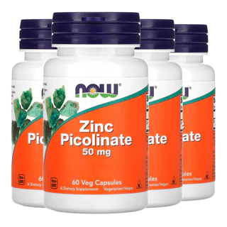 Kit 4x Zinco Picolinato 50mg Now Foods Zinc Picolinate 60 Veg Caps/Made in Usa