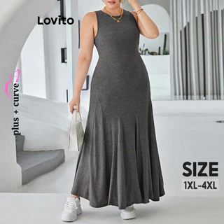 Lovito Vestido plus size elegante liso de cor sólida para mulheres LNL77202