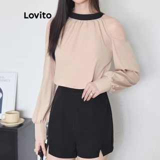 Lovito Blusa elegante lisa colorblock para mulheres L100MD352