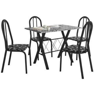 Conjunto Sala De Jantar Mesa Deise Com 4 Cadeiras Diva 1,20m Granito Preto/Floral Artefamol