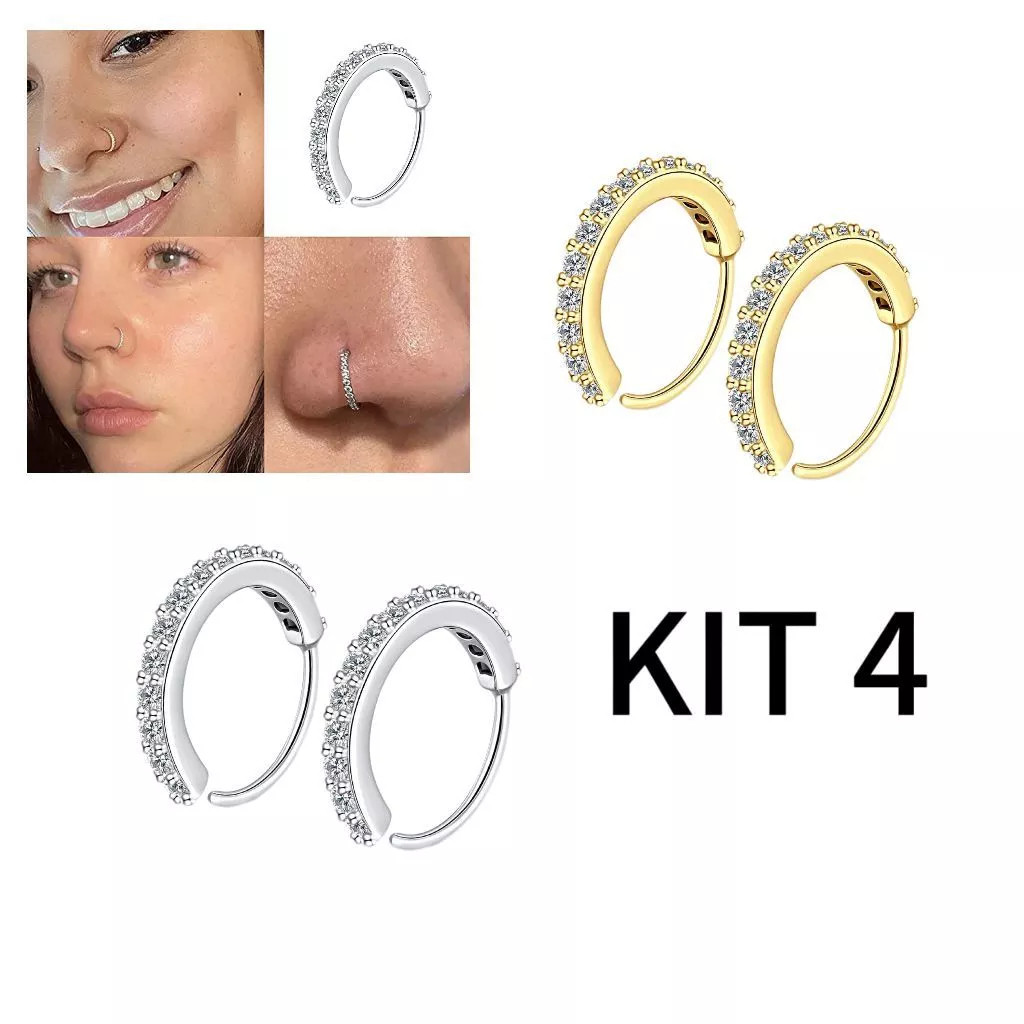 KIT 4 Piercing Aba nasal Com Pedras De Zirconia Para Cartilagem 1UNIDADE-10mm