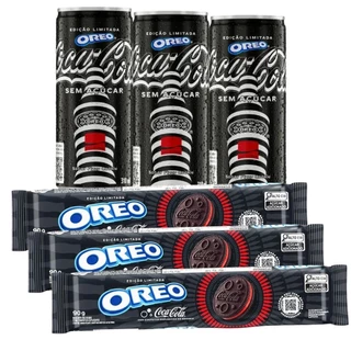 Kit c/3un Refrigerante Coca Cola Oreo 310ml + Biscoito Oreo Coca Cola 90g Bolacha Confeito Explosivo Edição Limitada