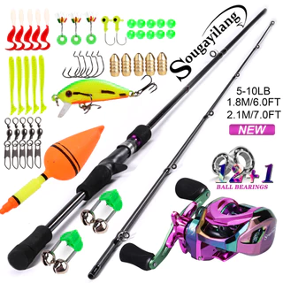 Sougayilang Conjunto completo de pesca 1.8M / 2.1M Vara defundição M Power 7,2: 1 Relação de engrenagem Carretel