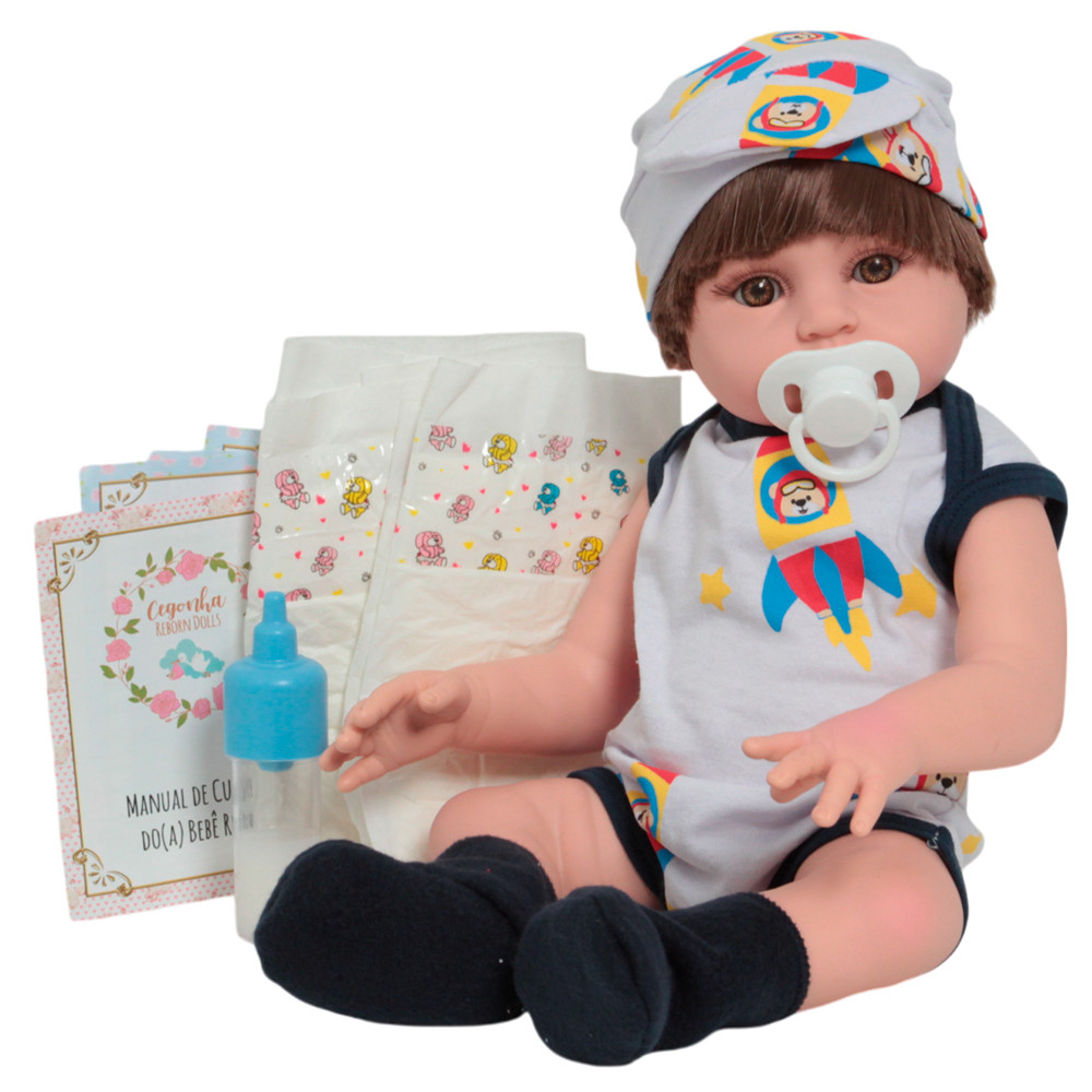 Boneco Reborn Realista Menino 46cm Enxoval Aviãozinho Fofo | Shopee Brasil