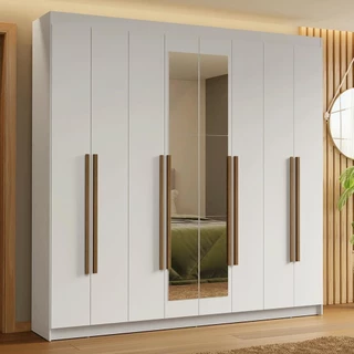 Guarda-Roupa Casal 8 Portas Batentes com Espelho Branco/Branco/Rustic Saturno Madesa em Oferta na Shopee