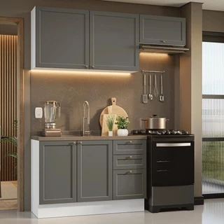 Armário de Cozinha Compacta 180 cm Branco/Cinza Vik Madesa 02 em Oferta na Shopee