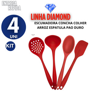 JOGO 4 ESCUMADEIRA CONCHA COLHER DE ARROZ E ESPATULA PAO DURO