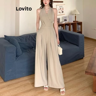 Lovito Macacão casual com bolso liso para mulheres LNM66079