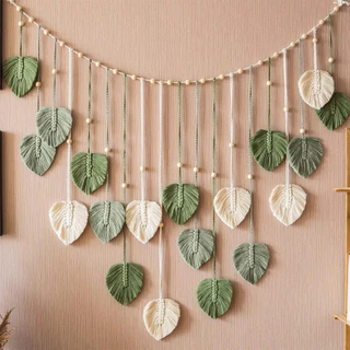75 * 120CM Tecido De Folhas Macrame Ornamento Pendurado Na Parede , Arte Artesanal Decoração De Para Sala De Estar Do Quarto