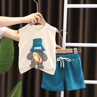 Novo Verão Crianças Meninos Meninas Moda Bebê Infantil Conjunto De Roupas Infantis Boné De Algodão Colete De Urso Fato De