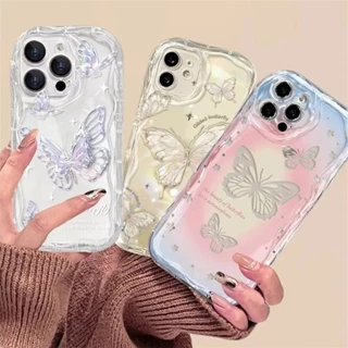 Adequado Para IPhone 11 12 Pro Max XR XS SE 7 Plus 8 13 14 15 Caixa De Telefone Transparente Borboletas Prata Design Colorido Elegante Animal