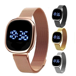Led tela de toque fivela magnética relógio moda relógio de pulso inoxidável para mulher