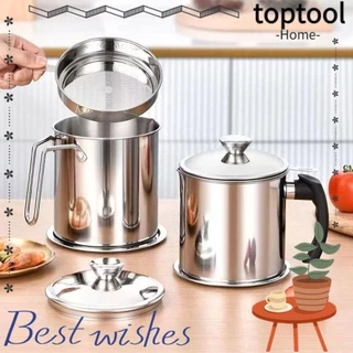TOPTOOL Oil Pote Filtrante , Grande Capacidade 1.3L/1.8L Tanque Filtro De Banha Recipiente De Armazenamento De Óleo De Aço Inoxidável Garrafa Cozinha
