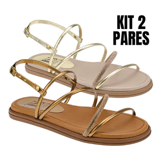 KIT 2 Pares Sandália Papete de Tirinha Strass Manta de Pedraria Flatform Confort Fivelinha 711-691