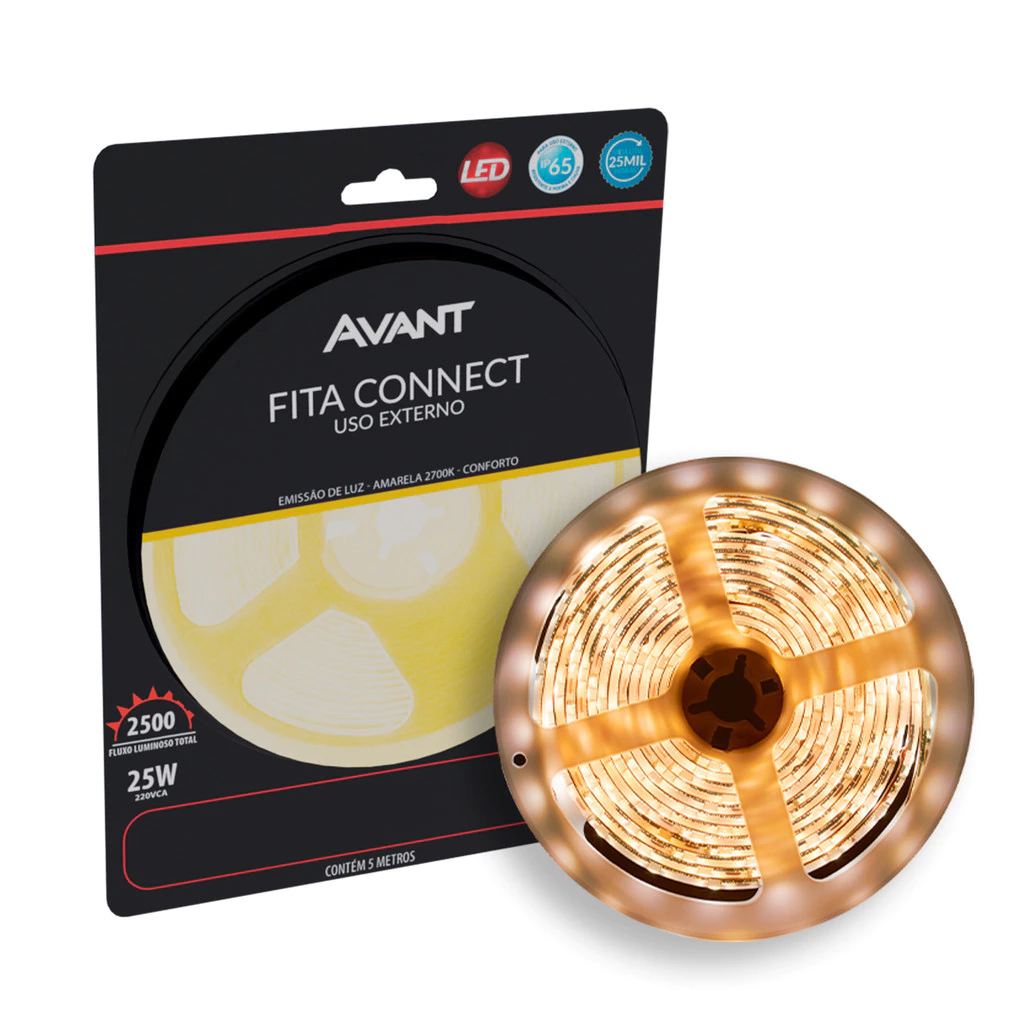 Fita Led Connect 5w 2700k Branco Quente 5 Metros 220v Tensão Direta 60 Leds/m a prova dágua Cod: 148003035 Avant