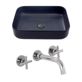 Kit Cuba para Banheiro Retangular Slim Cerâmica Fluorita e Torneira Duplo Comando de Parede Cariús - Cinza Fosco e Prata em Oferta na Shopee