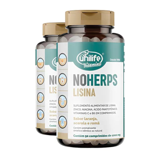 Kit 2x Lisina NoHerps 1200mg Unilife Sabor Laranja Acerola Romã/Made in Usa