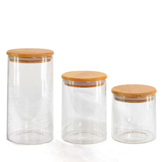 Pote De Vidro Com Tampa Bambu Hermético Redondo 600ml 750ml 1000ml Porta Mantimentos Com Boa Vedação