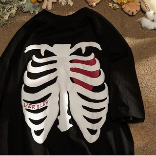 Camiseta Básica Algodão Unissex Skeleton Heart Human Fashion