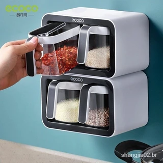 ECOCO Wall Mount Spice Rack Organizador Sugar Bowl Salt Shaker Tempero Recipiente Caixas Com Colheres Suprimentos de Cozinha Set 5A8R 0DWV