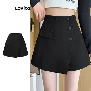 Lovito Casual Plain Fake 2 em 1 bolso botão curto para mulheres L100MD273