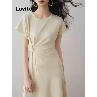Lovito Vestido casual liso assimétrico para mulheres LNE74132