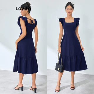 Lovito Vestido elegante com bainha com babados e estrutura lisa para mulheres LBL16064